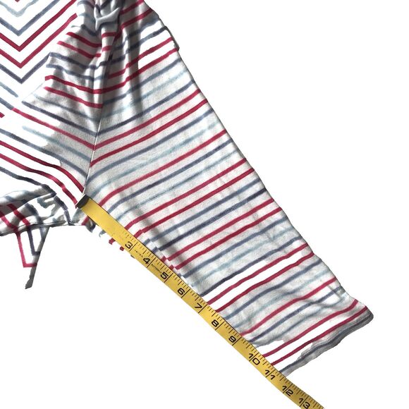 J. Jill Womens Tunic Top Large White Red Blue Stripe Elbow Sleeves Rayon Lyocell - Picture 7 of 10